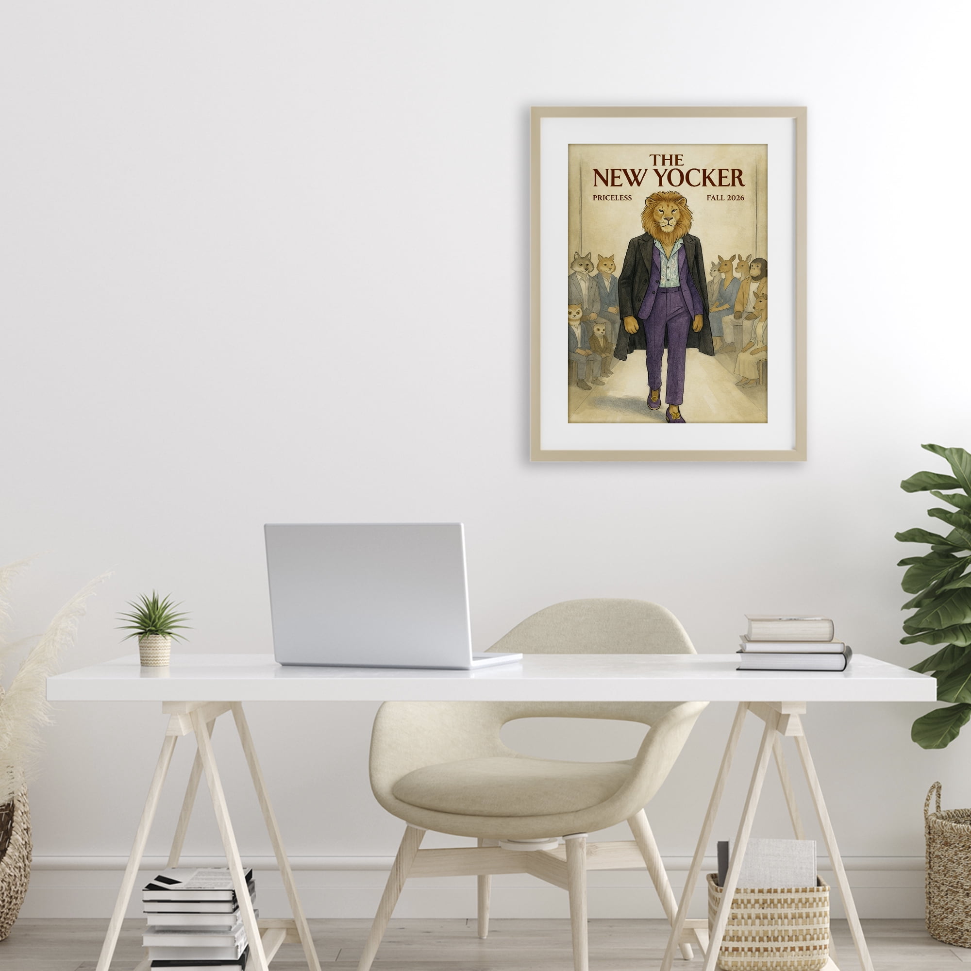 Stupell Industries New Yocker Lion Model Birch Framed Print Under Glass, design by Grotto Studios
