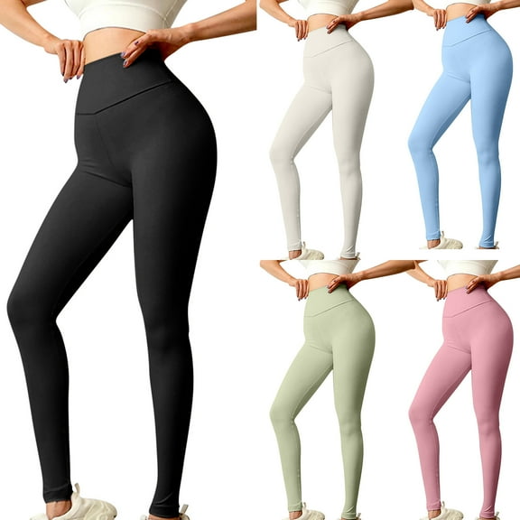 pstuiky Athletic Leggings for Women, Solid Color Athletic Long Elastic Seamless Hip Lifting High Waisted Trousers Drying Basic Gym Pants Women Black L