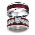thumbnail image 1 of Anillo Corazón Grano Titanio Anillo Tres Capas Set Pareja Madera Anillos Acero, 1 of 3