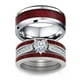 thumbnail image 1 of Anillo Corazón Grano Titanio Anillo Tres Capas Set Pareja Madera Anillos Acero, 1 of 3