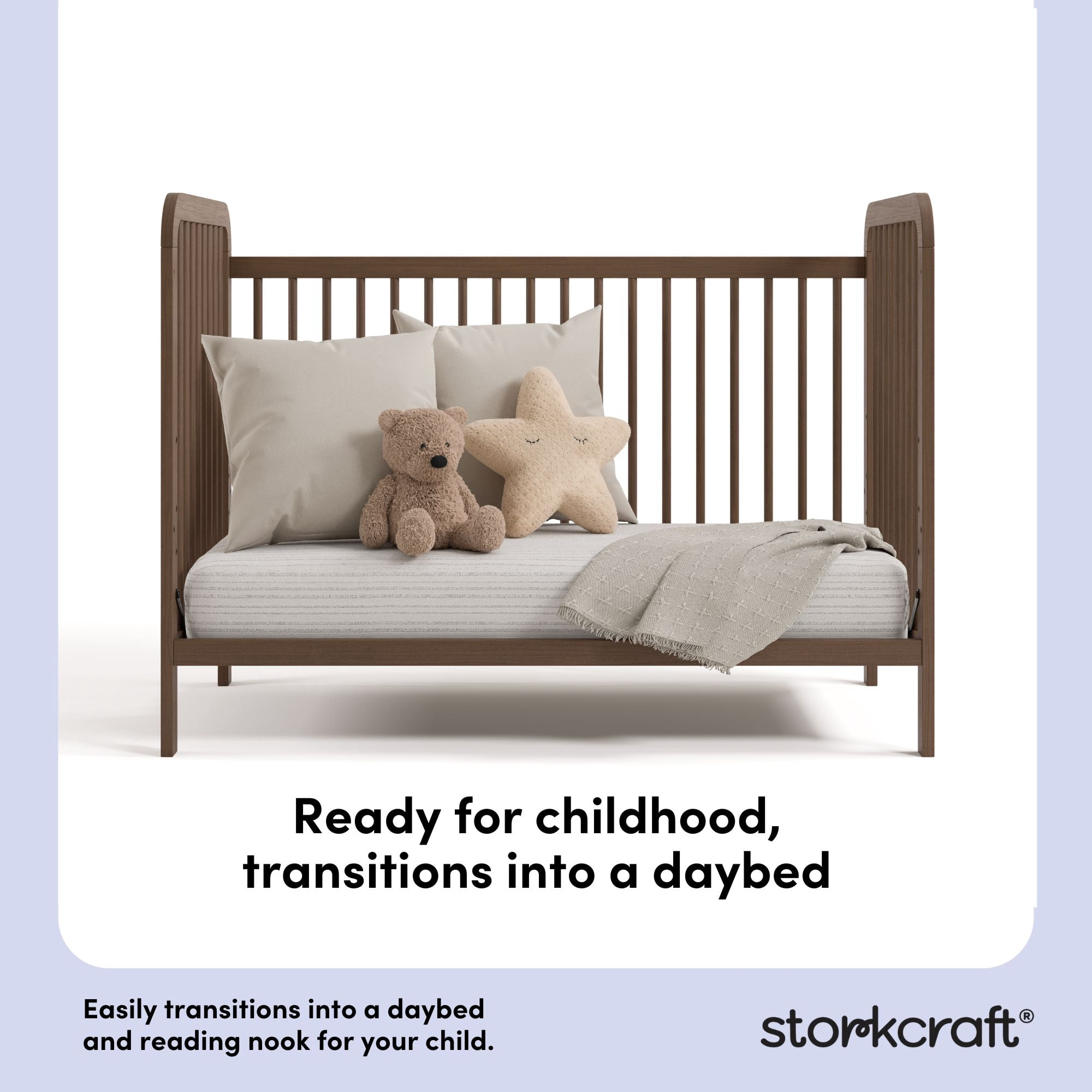 Storkcraft Pasadena 3-in-1 Convertible Baby Crib – GREENGUARD Gold Certified, 100% Solid Wood, Fits Standard Crib Mattress, Converts to Toddler Bed and Daybed, 4 Mattress Heights , Hazelnut