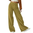 thumbnail image 3 of SROBPTY Women Solid High Waist Corduroy Loose Wide Leg Casual Trousers with Pockets Yellow, S, 3 of 5