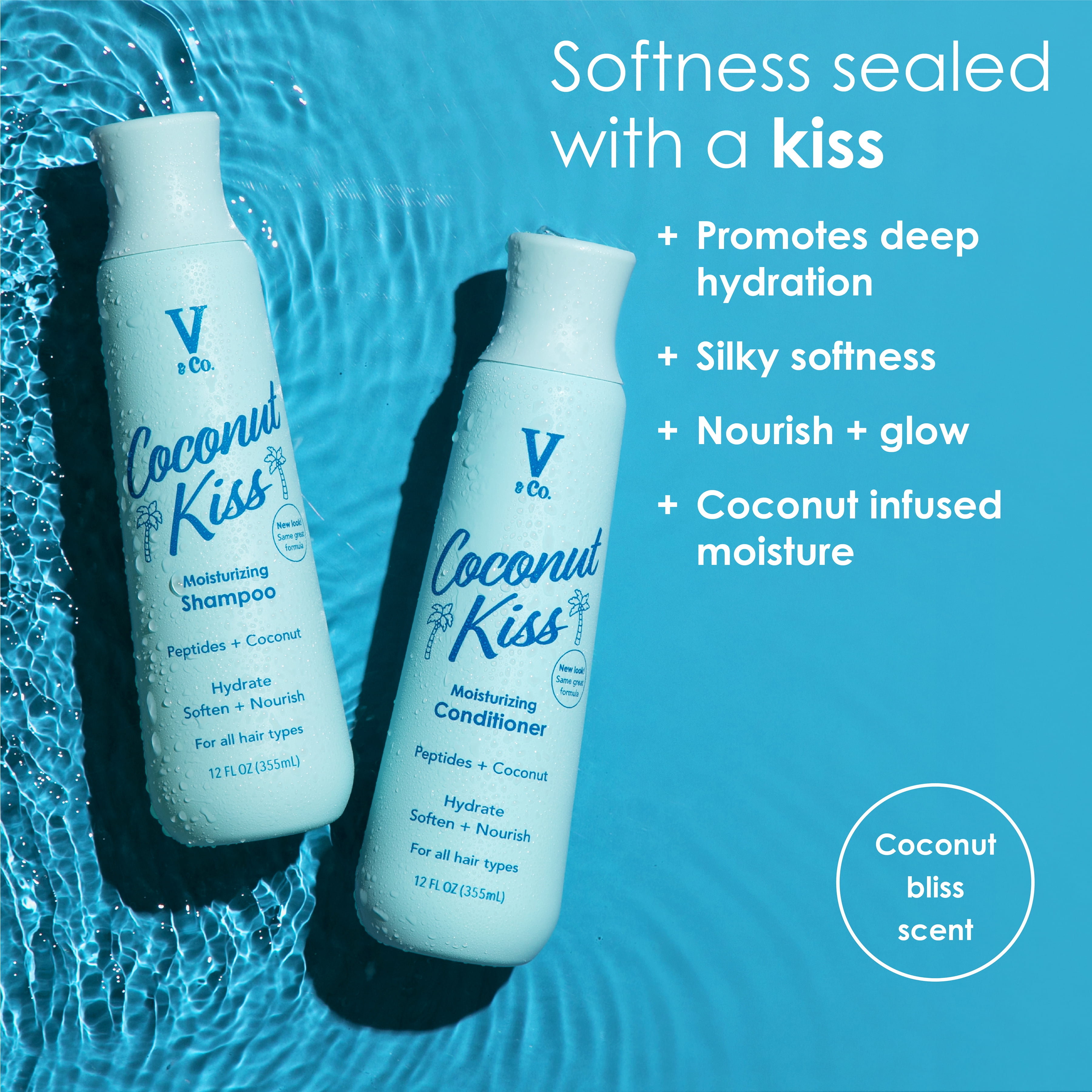 (4 pack) V&Co. Beauty Moisturizing Conditioner 12 fl oz, Squeeze Bottle