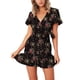 thumbnail image 1 of Vestido estampado de manga corta de verano para mujer Vestidos cortos casuales con cuello en V Ormromra WRQX-287-3, 1 of 3