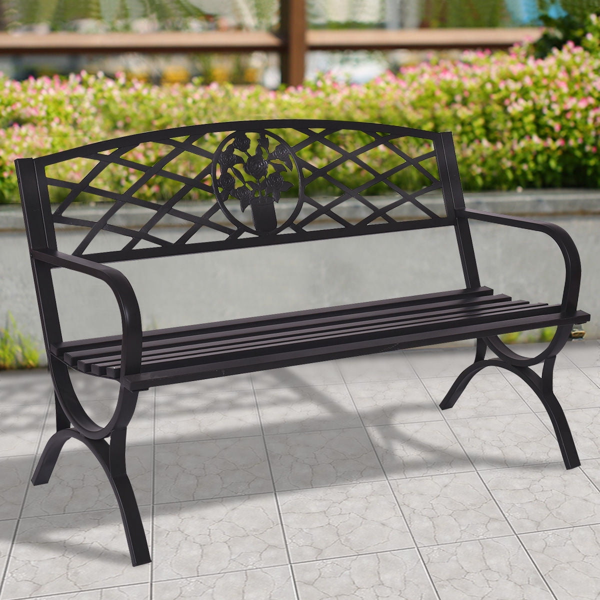 Costway 50'' Patio Garden Bench Park Yard Outdoor Furniture Steel Frame Porch Chair Seat by Costway