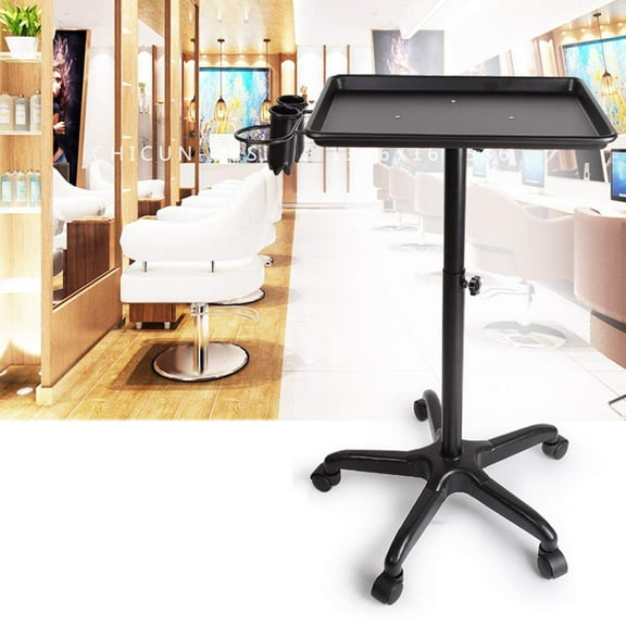 Fichiouy Hairdressing Tool Car Aluminum Alloy Tray Rolling Instrument Tray with Black 70-110cm