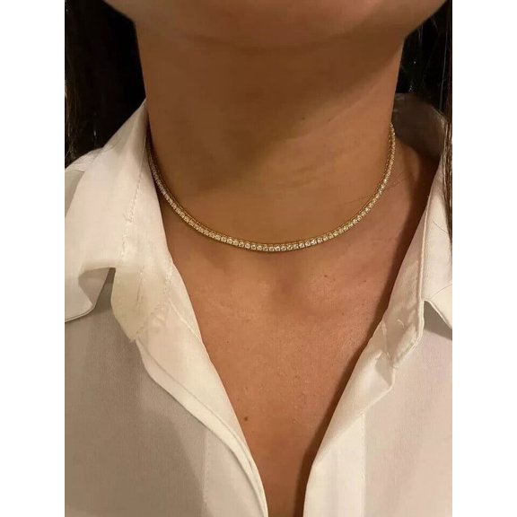 3mm Round Lab-Created Diamond Tennis Necklace Size 18" 14K Yellow Gold Plated