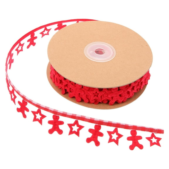 STRANDCHIC Red Gingerbread Christmas Wrapping Ribbon Roll for Holiday Decoration