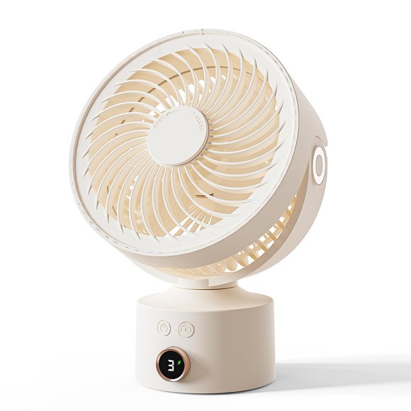 Ventilador de escritorio CARONSORT pequeño, oscilante, 23 cm, 3 velocidades, color beige