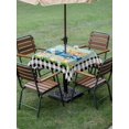 thumbnail image 3 of Outdoor Tablecloth with Umbrella Hole and Zipper, Black Plaid Easter Square Table Cloth 60x60 Inch Waterproof Tablecloth, Truck Spring Floral Bunny Wooden Picnic Table Cover for Patio Camping, 3 of 7