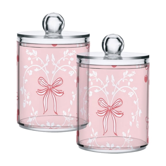 Cherries with Pink Bows Elegant Translucent Plastic Cans Storage Canisters with Lid Set of 2