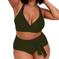 thumbnail image 2 of PEASKJP Women Bikini Swimsuits Two Piece Retro Halter Ruched High Waist Swimwear with Bottom Plus Size Swimsuits for Womem Green X-L, 2 of 5