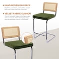 thumbnail image 5 of ONEVOG 25.6”Counter Height Rattan Bar Stools Set of 2, Velvet Upholstered Cantilever Bar Chairs with Metal Base and Cane Back, Mid-Century Modern Barstools for Kitchen Island, Green, 5 of 7