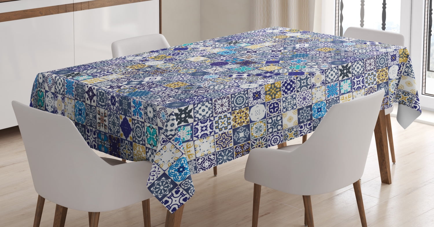Moroccan Tablecloth, Mediterranean Square Tile Motifs ...