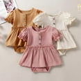 thumbnail image 2 of StylesILove Infant Baby Girls Solid Button Front Ruffle Short Sleeve Cotton Romper Dress Spring Summer Dressy Outfit (Caramel Yellow, 6 Months), 2 of 3