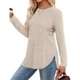 thumbnail image 6 of Jsaierl Ribbed Knit Long Sleeve Shirts for Women Casual Side Split Round Hem Pullover Sweater Top Loose Fit Crewneck Tunic Blouse Fall Clothes, 6 of 9