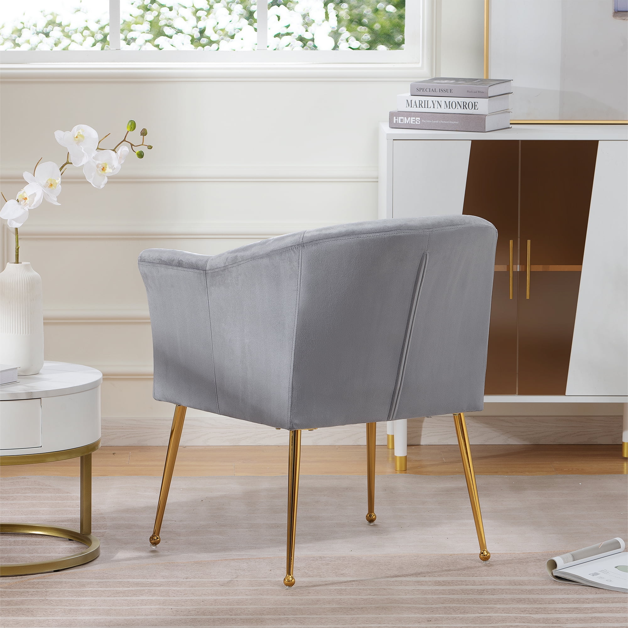 YYAo Velvet Accent Chair, Upholstered Comfy Armchair with Metal Legs for Bedroom, Living Room, Gray YYAo Velvet Accent Chair, Upholstered Comfy Armchair with Metal Legs for Bedroom, Living Room, Gray