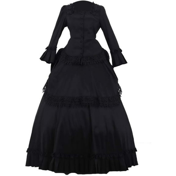 Women's Victorian Black Bustle Dress Gothic Bustle Gown Medieval Vintage Steampunk Ball Gown