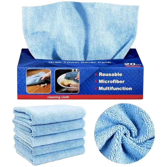Microfiber Cleaning Cloths Ultra Absorbent Reusable Washable Towels - Multi-Purpose Cleaning Rags for Kitchen Bathroom Car Detailing, Blue, JKODE