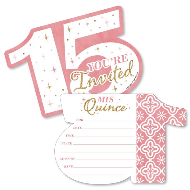 Mis Quince Anos Shaped Fillin Invitations Quinceanera Sweet 15 Birthday Party Invitation
