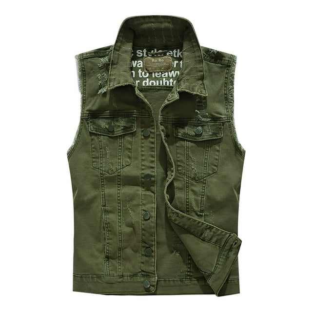 Men's Retro Ripped Denim Vest - Lapel, Single-Breasted Buttons, Slim Fit - 80% Cotton, Suitable for Party/Outdoor