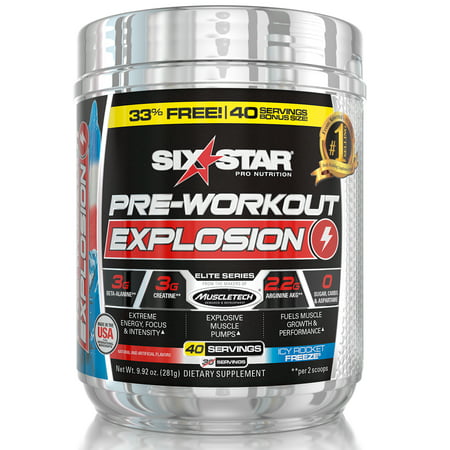 Six Star Pro Nutrition Pre Workout Explosion Powder, Icy Rocket Freeze, 40 (10 Best Pre Workout)