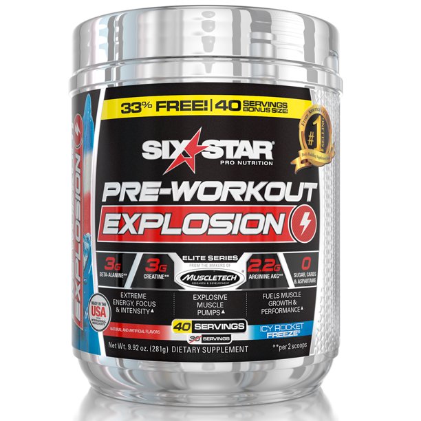 (2 pack) Six Star Pro Nutrition Pre Workout Explosion Powder, Icy Rocket Freeze, 40 Servings