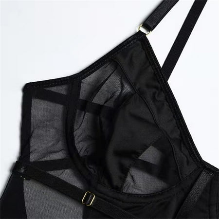 

Cathalem Lingerie Robes for Women Women s Mesh Panel Open Back Lace-Up Camisole Bodysuit Sleep Romper Women Christmas Underwear Black Medium