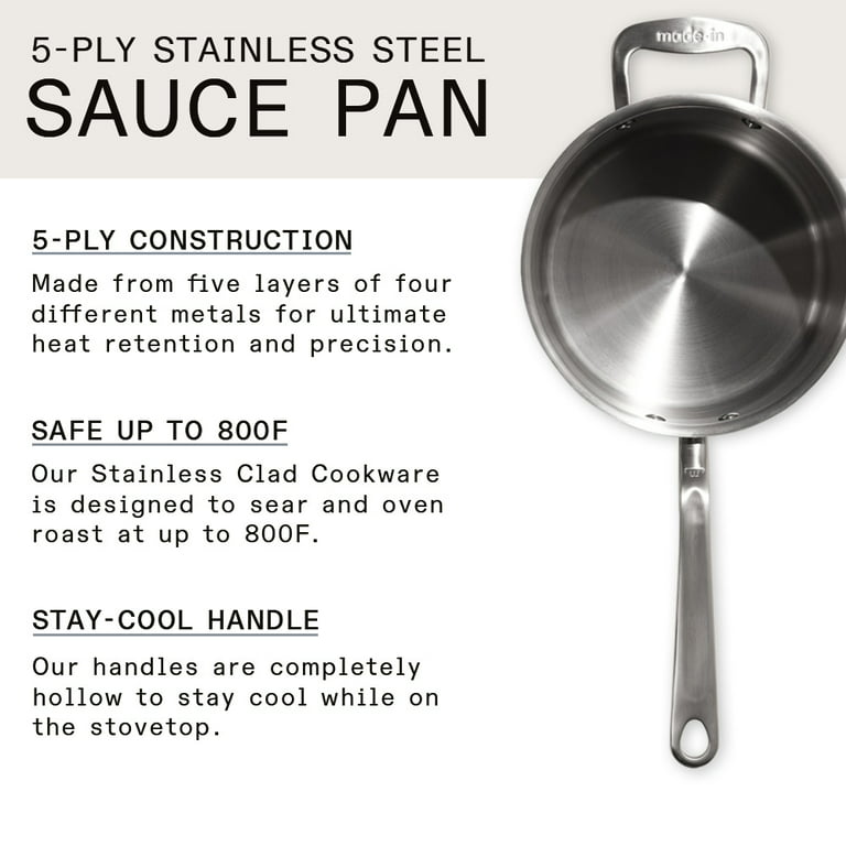 Made In Cookware - 4 Quart Non Stick Sauce Pan With Lid - Graphite - 5 Ply  Stainless Clad Nonstick Saucepan - Professional Cookware - Made in Italy 