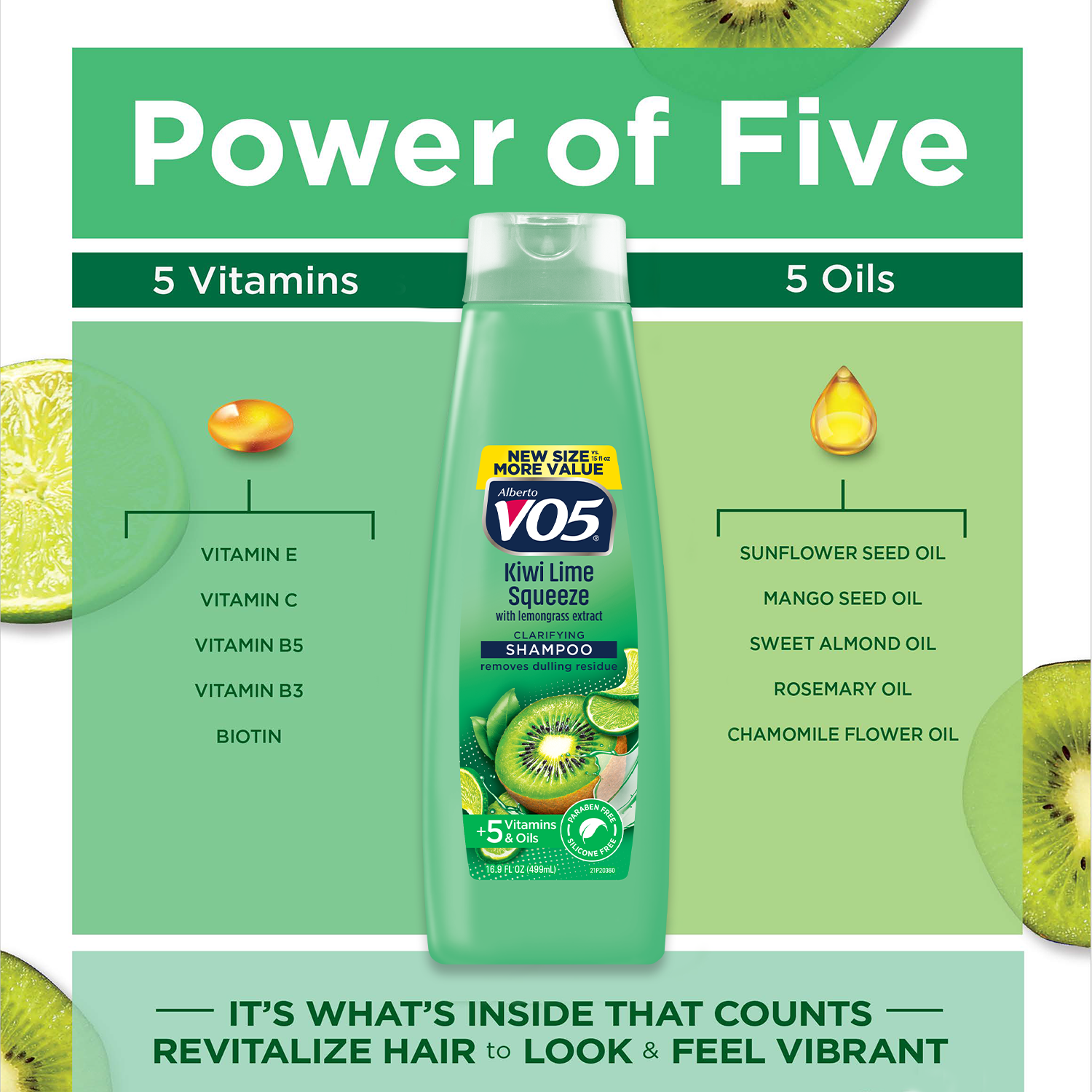 Alberto VO5 Kiwi Lime Squeeze Clarifying Shampoo with Vitamin E & C, for All Hair Types, 16.9 fl oz - image 4 of 6
