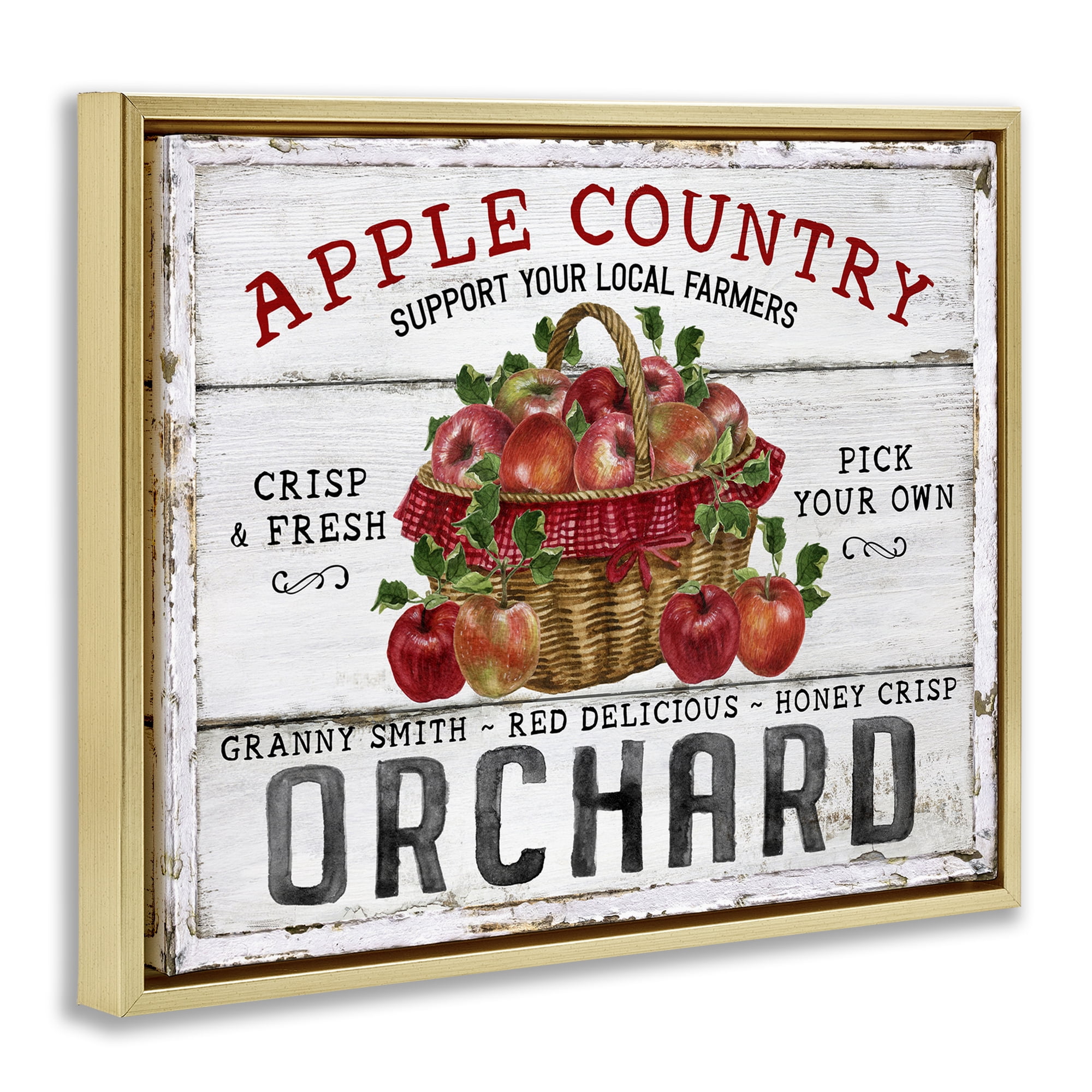 Stupell Industries Rustic Apple Orchard Holiday Painting Gold Floater Framed Canvas Art Prints Wall Art, 31 x 25