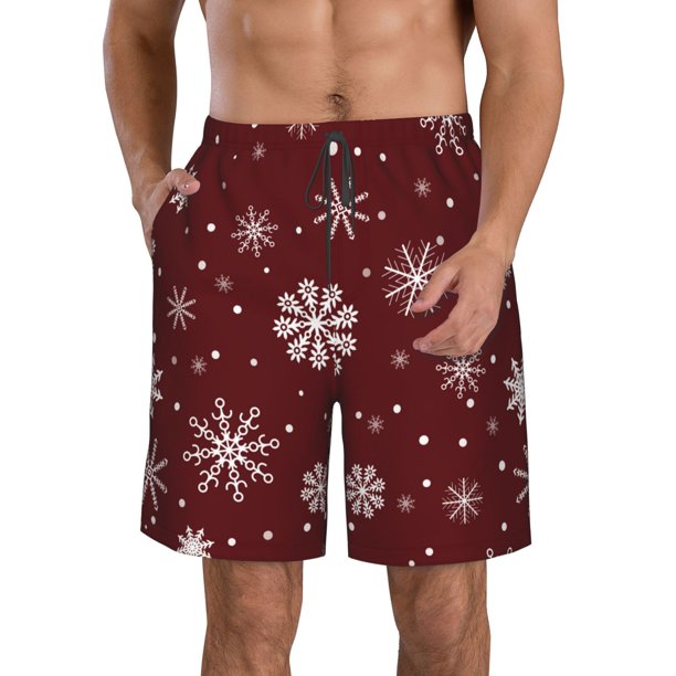 Balery Romantic white snowflakes Traje de Baño Estilo Hawaiano para Hombre, Shorts de Secado Rápido con Bolsillos-3X-Large