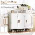 thumbnail image 3 of Elegant Shoe Cabinet with Arched Doors and Drawer, Wooden Shoe Storage Cabinet, Storage Sideboard with Adjustable Shelves and Solid Wood Legs for Entryway, Living Room, White, 3 of 9