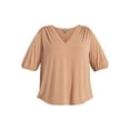 thumbnail image 3 of Terra & Sky Women's Plus Size V Neck Tee with Elbow Sleeves, Sizes 0X-5X, 3 of 5