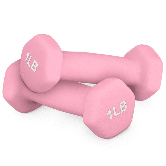 Magshion Anti-Roll, Non-Slip, Hexagon Neoprene Coated Dumbbells, Pink, 1 lb, Pair