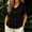 Black, variant on Women's Short Sleeve Button Down Blouse with Pan Collar and Ruffle Hem Casual Summer Top