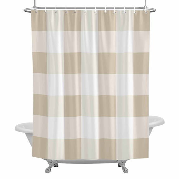 Beige Plaid Shower Curtain Set with Hooks, Checkerd Pattern Waterproof Fabric Bathroom Curtains Decor Home Accessories,Stall 36 X 72 Inch