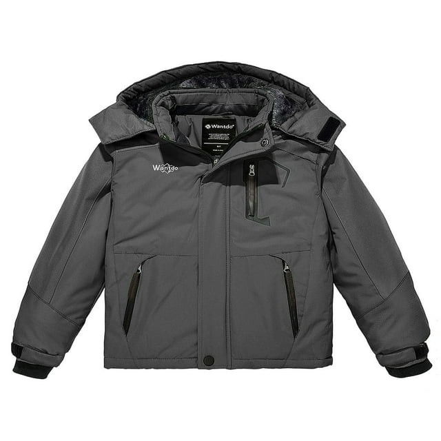 Wantdo Kid‘s Winter Jacket Hooded Ski Jacket Warm Winter Snow Coat Black 10/12
