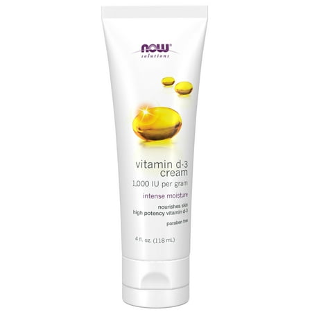 NOW Solutions, Vitamin D-3 Cream 1,000 IU per Gram, High-Potency, Intense Moisture, 4-Ounce