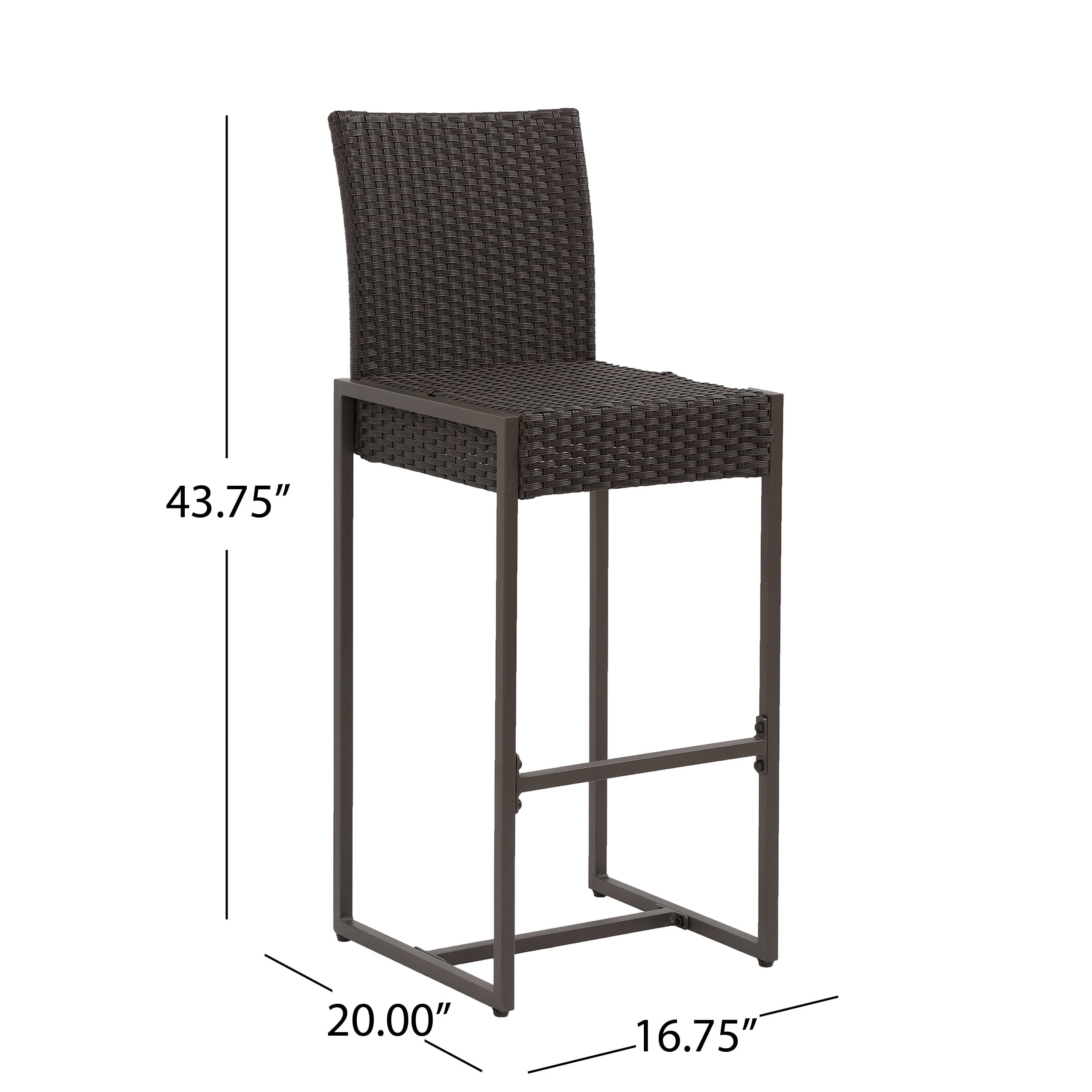 Outdoor Wicker Bar Stool Set of 2, Height Leisure Seats for Patio Bar, Dark Brown and Grey