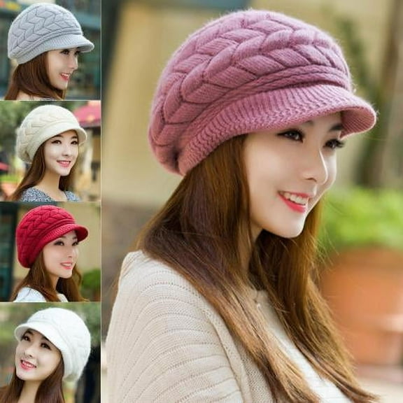 Zhaomeidaxi Winter Hats for Women Girls Warm Wool Knit Snow Ski Skull Cap with Visor for Outdoor