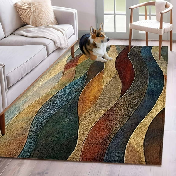 Vintage Green Blue Area Rug 4x6 Washable Rug Non Slip Farmhouse Retro Art Large Area Rug Indoor Floor Carpet for Entryway Bedroom Kitchen Living Room Home Office Dining Room Nursery