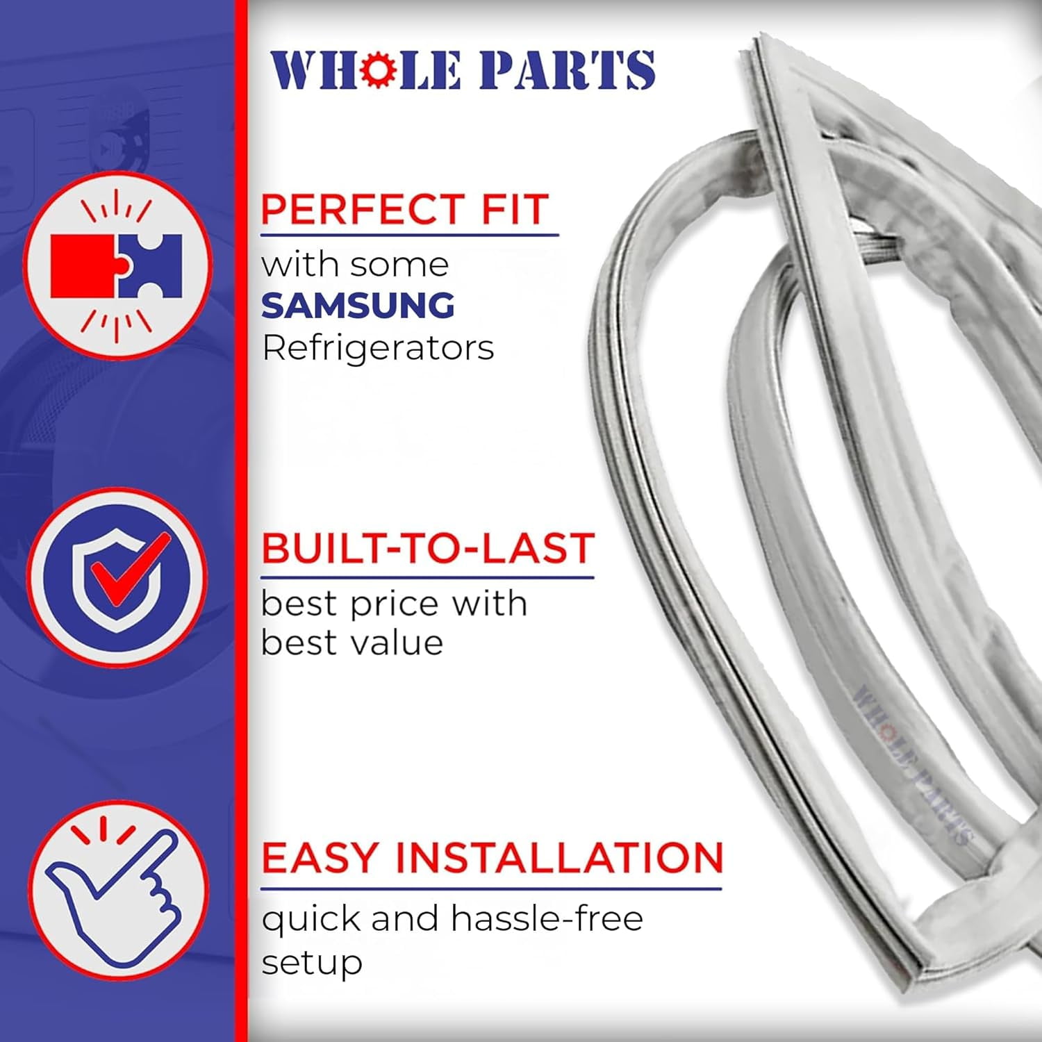 Whole Parts Refrigerator Flex Zone Mid-Drawer Door Seal Gasket (Gray) Part# DA97-12522C - Replacement & Compatible with Some Samsung Refrigerators