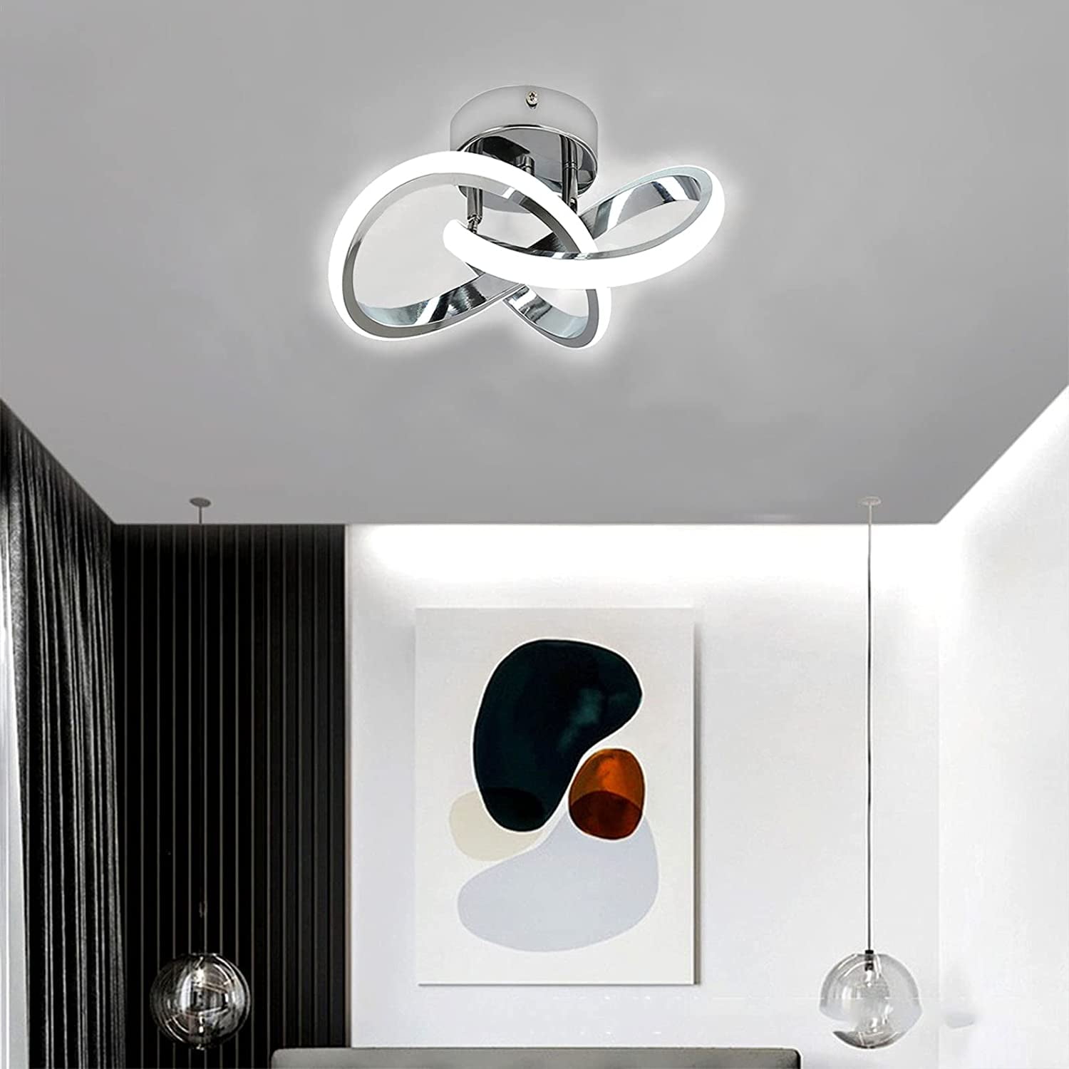 ADISUN Modern LED Ceiling Light Fixtures, Flush Mount Ceiling Lighting, Creative Lamp Cool White 6000K Bulbs Included, Chrome