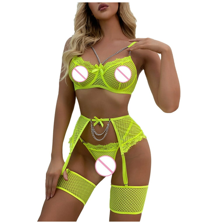 Women's Sassy 3/4 Cup Ultra-thin Transparent Lace Lingerie Set (Bra And  Underwear) - Green