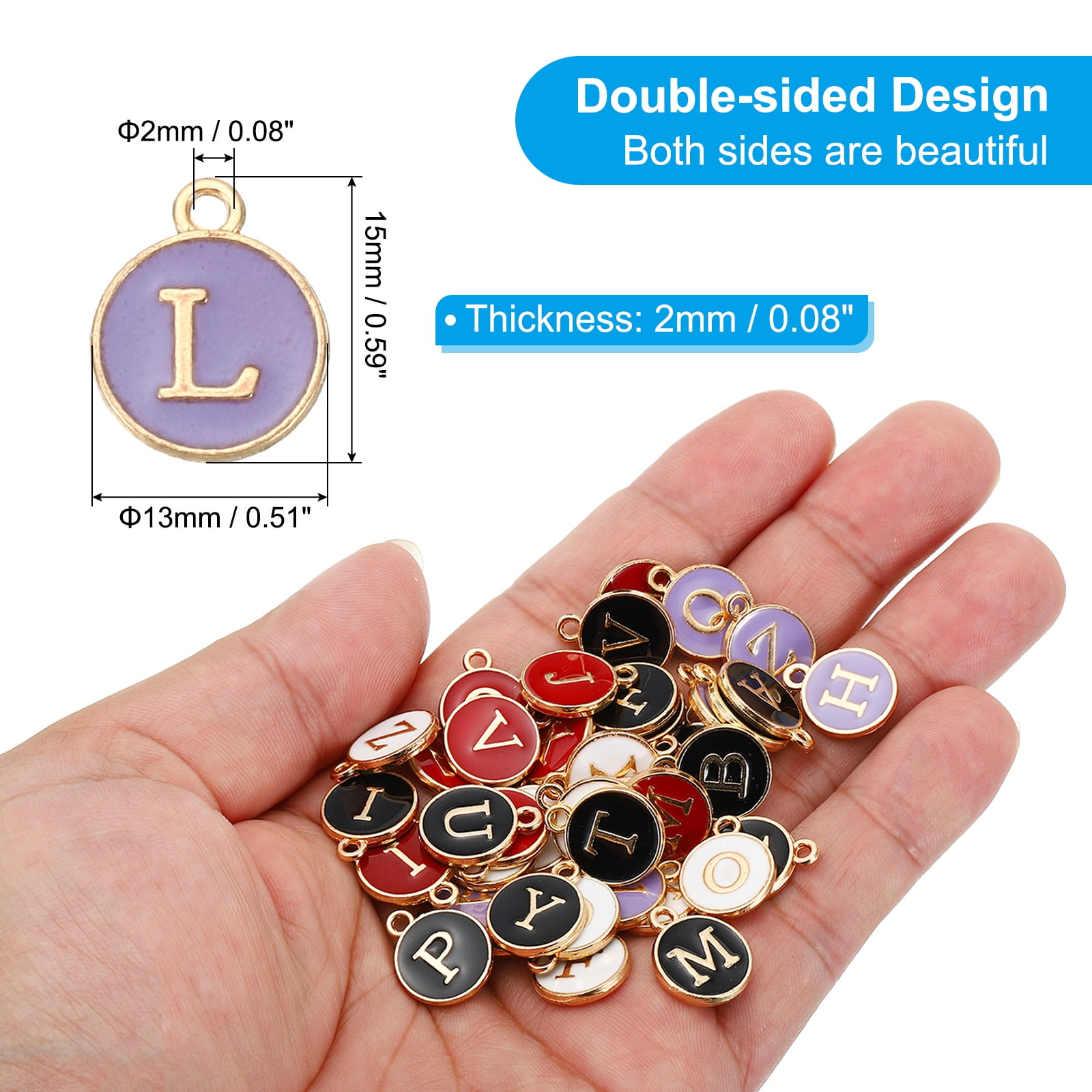 Unique Bargains 60Pcs Double Sided Alphabet Initial Charm Pendants for Jewelry Making "L"