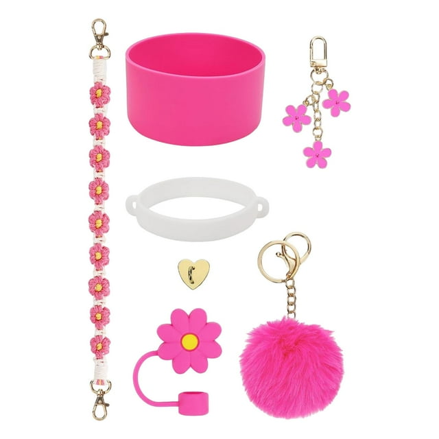 Juego de accesorios para taza con adorno de flores, bonito juego de colgante para billetera, viajes y coche. Rosa roja