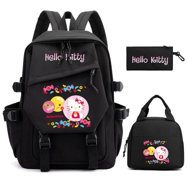 3Pcs/set Hello Kitty Anime Backpack for Girl Boy Children Lunch Bags Student Teenager Bookbag Schoolbag Knapsack Women Rucksack
