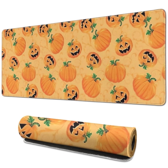 Long Mouse Pads for Desk,Halloween Pumpkin Duo Pattern Desk Mats on Top Of Desks, Desk Mouse Pad Extra Large with 3mm Non-Slip Base and Stitched Edge for Gaming,Office,Work,Home 31.5x11.8in