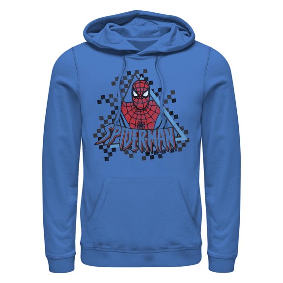 Men's Marvel Retro Spider-Man Checkered Portrait Pull Over Hoodie